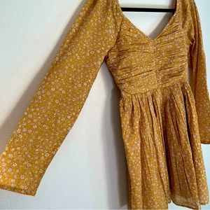 AE Floral Ruched Long Sleeve Mini Dress